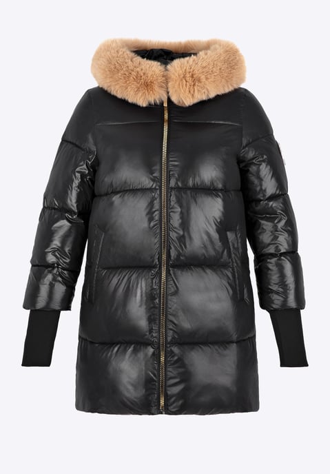 Wittchen Damenjacke mit Pelzkapuze, schwarzes Nylon - Image 5