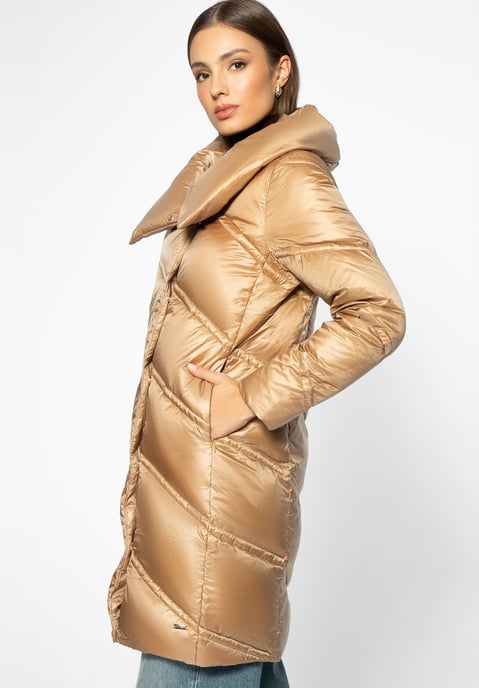 Wittchen Damen-Daunenjacke mit Stehkragen, goldfarbenes Nylon - Image 2