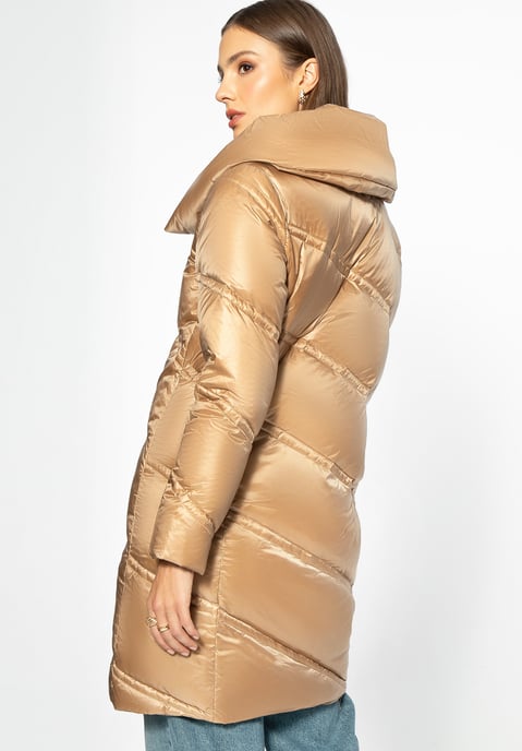 Wittchen Damen-Daunenjacke mit Stehkragen, goldfarbenes Nylon - Image 3