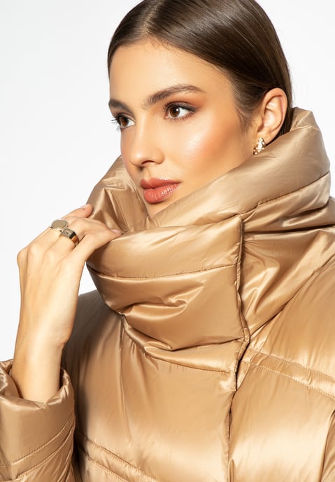 Wittchen Damen-Daunenjacke mit Stehkragen, goldfarbenes Nylon - Image 4