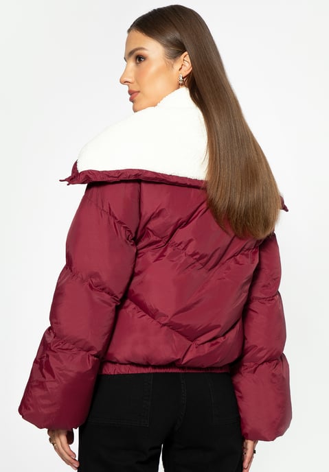 Wittchen Damen-Oversize-Jacke mit Kragen aus Kunstfell, Dunkelrot, Polyester - Image 3