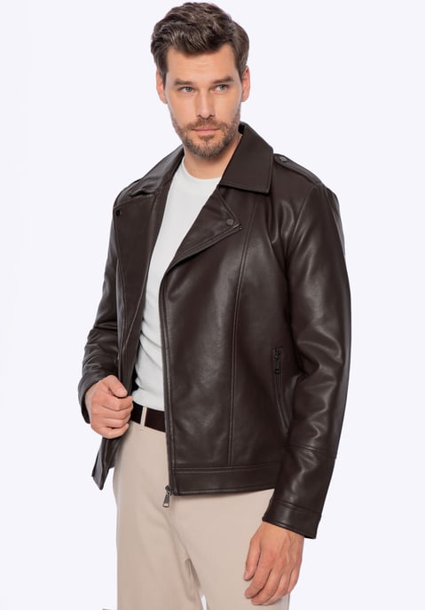 Wittchen Herren-Bikerjacke aus Öko-Leder mit Schulterklappen, dunkelbraun - Image 2
