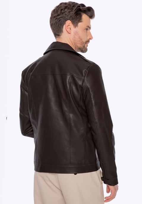 Wittchen Herren-Bikerjacke aus Öko-Leder mit Schulterklappen, dunkelbraun - Image 3