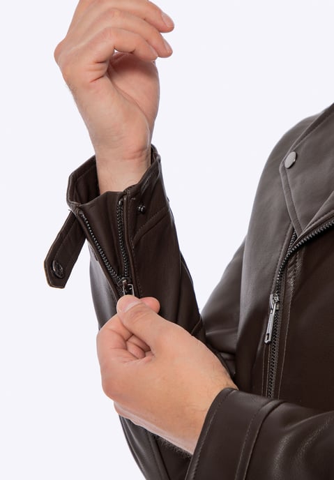 Wittchen Herren-Bikerjacke aus Öko-Leder mit Schulterklappen, dunkelbraun - Image 4