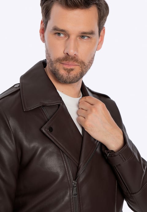 Wittchen Herren-Bikerjacke aus Öko-Leder mit Schulterklappen, dunkelbraun - Image 5