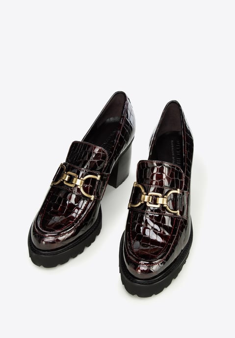 Wittchen Damen-Pumps aus Lackleder, Krokodilmuster mit Schnalle, Burgunderrot - Image 1