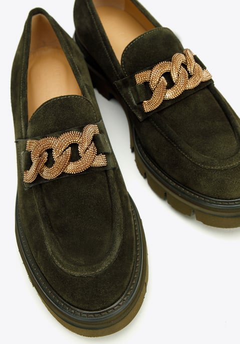 Wittchen Damen-Loafer aus Wildleder mit Zierkette auf Plateau, dunkelgrün - Image 6