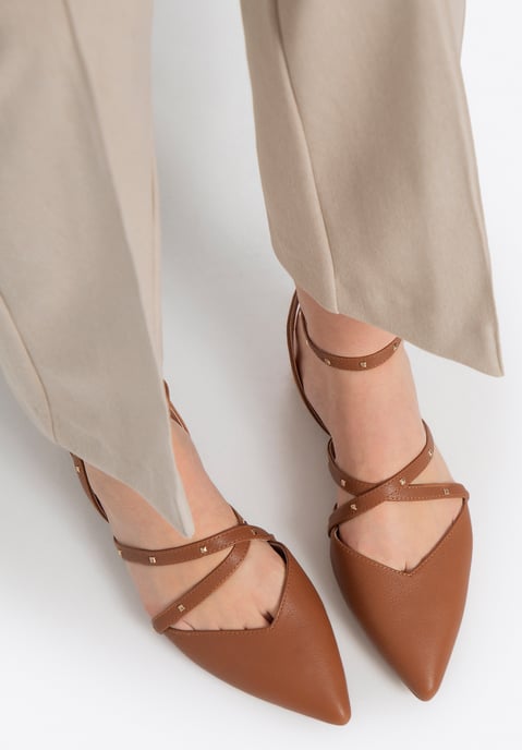 Wittchen Damen-Ballerinas aus Leder mit Metallic-Akzenten, braunes Naturleder - Image 1