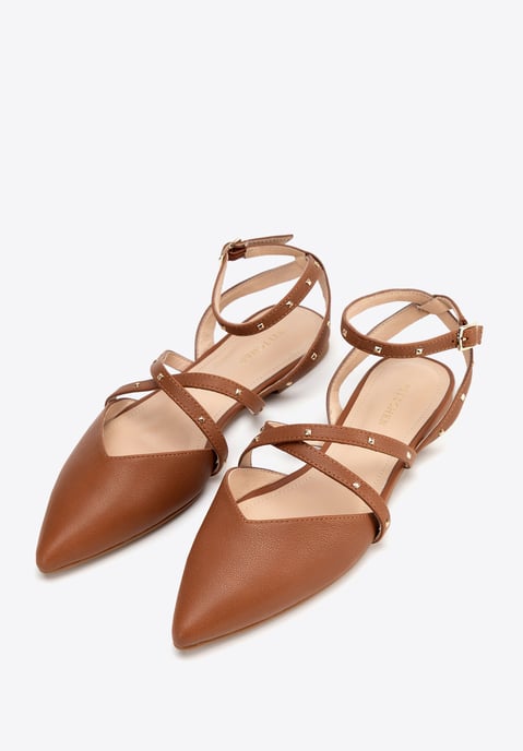 Wittchen Damen-Ballerinas aus Leder mit Metallic-Akzenten, braunes Naturleder - Image 2