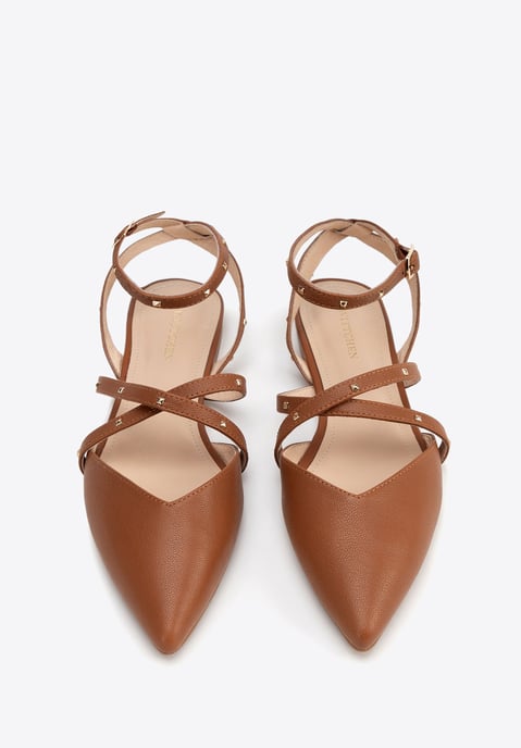 Wittchen Damen-Ballerinas aus Leder mit Metallic-Akzenten, braunes Naturleder - Image 3
