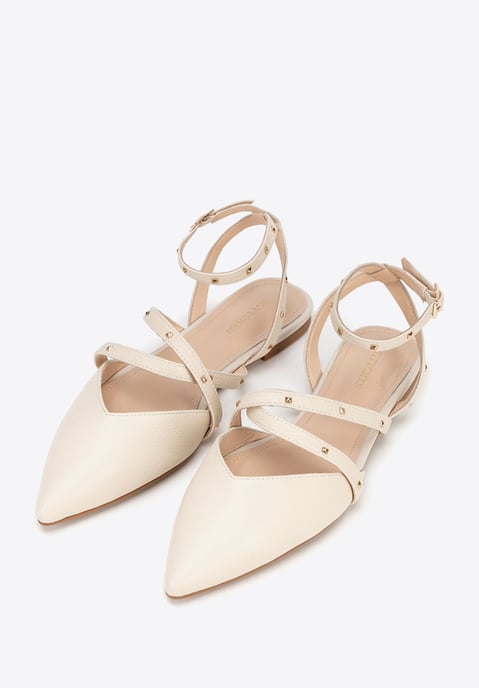 Wittchen Damen-Ballerinas aus Leder mit Metallic-Akzenten, Beige, Naturleder - Image 3