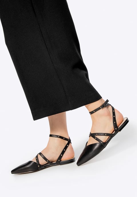 Wittchen Damen-Ballerinas aus Leder mit Metallic-Akzenten, Schwarz, Naturleder - Image 1