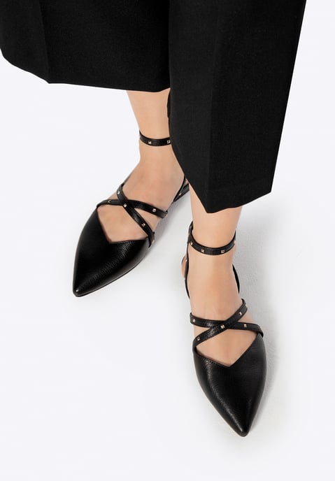 Wittchen Damen-Ballerinas aus Leder mit Metallic-Akzenten, Schwarz, Naturleder - Image 2