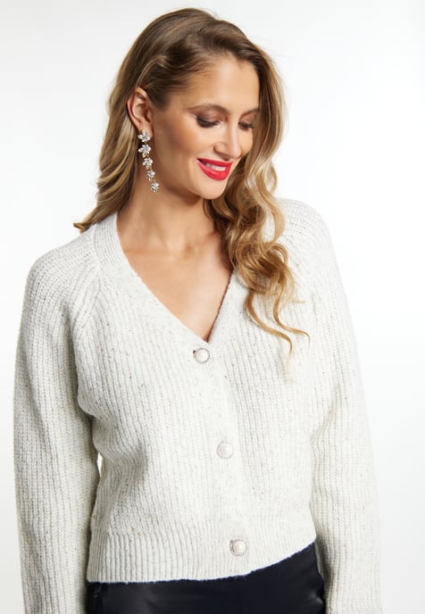 Faina Strickjacke Damen Wollweiss Melange Silber - Image 5