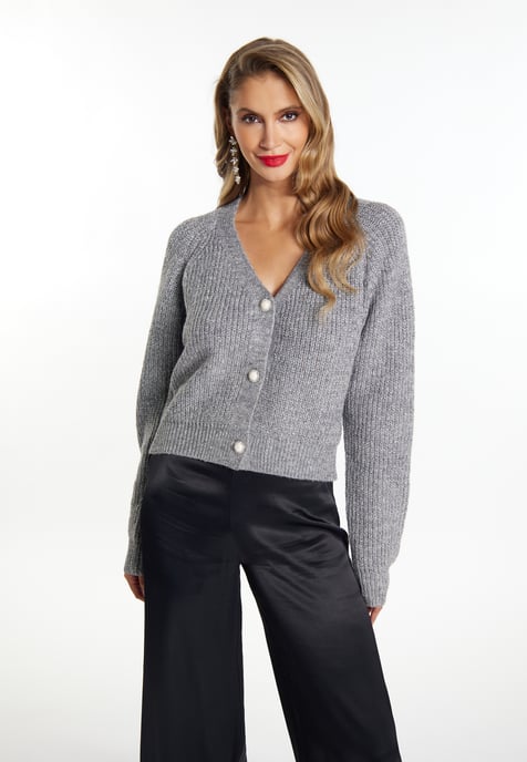 Faina Strickjacke Damen Grau Melange Silber - Image 3