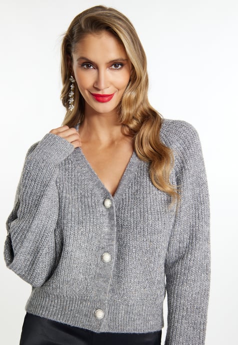 Faina Strickjacke Damen Grau Melange Silber - Image 5