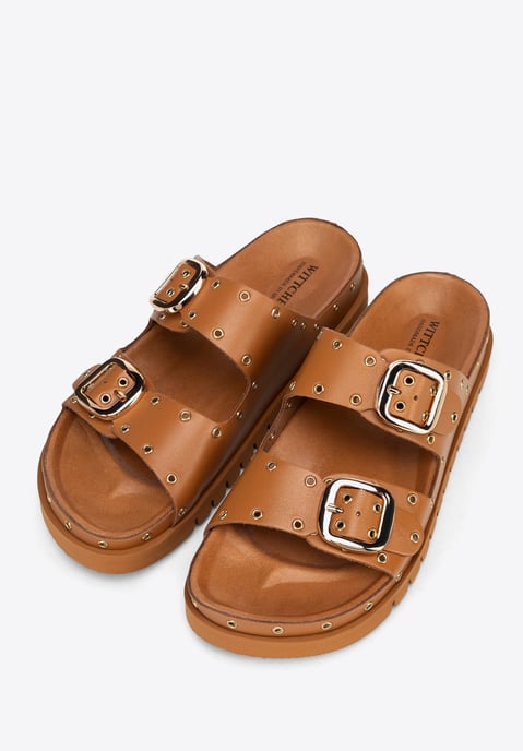 Wittchen Damen-Flip-Flops aus Leder mit Metalldetails, braunes Naturleder - Image 2