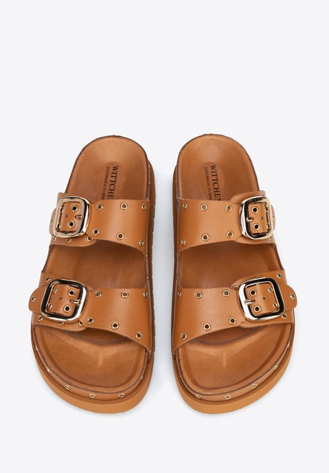 Wittchen Damen-Flip-Flops aus Leder mit Metalldetails, braunes Naturleder - Image 3