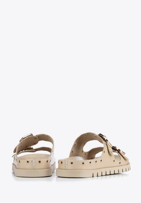 Wittchen Damen-Lederpantoletten mit Metalldetails, beige und goldfarben - Image 5
