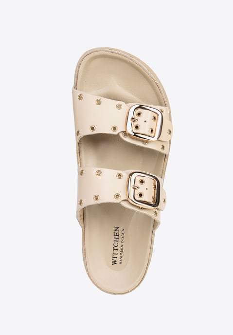 Wittchen Damen-Lederpantoletten mit Metalldetails, beige und goldfarben - Image 6