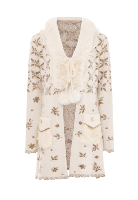 Faina Strickjacke Damen Wollweiss Gold - Image 1