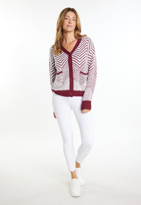 usha Strickjacke Damen Dunkelkirschrot Weiss - Image 2