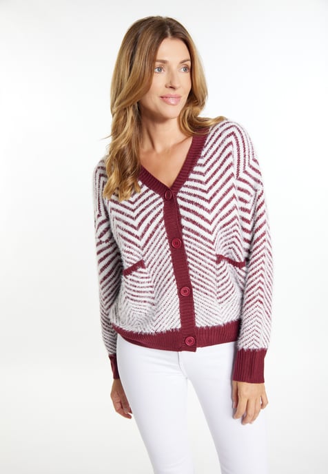 usha Strickjacke Damen Dunkelkirschrot Weiss - Image 3