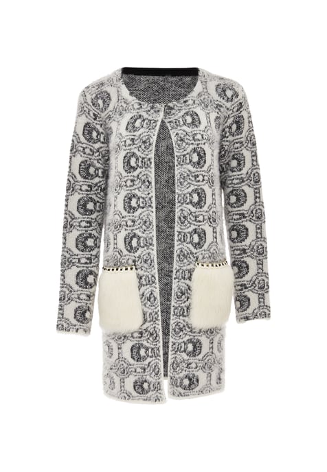 Faina Strickjacke Damen wollweiß schwarz - Image 1