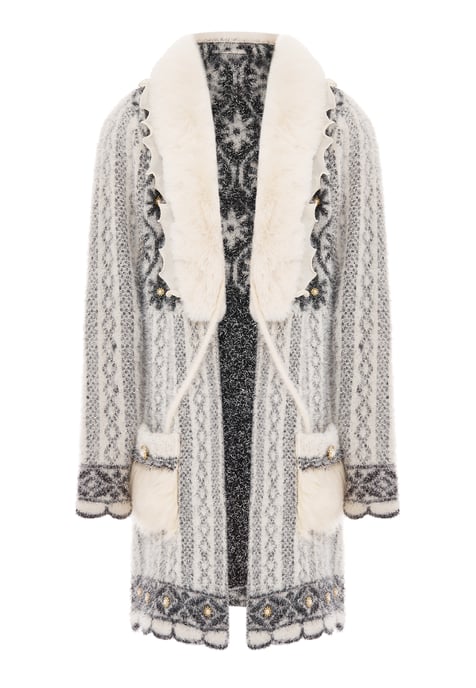 Faina Strickjacke Damen wollweiß schwarz - Image 1