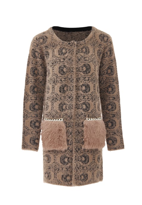 Faina Strickjacke Damen Dunkelrosa Schwarz - Image 1