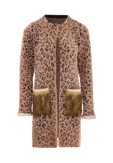 Faina Strickjacke Damen Dunkelrosa Schwarz - Image 1
