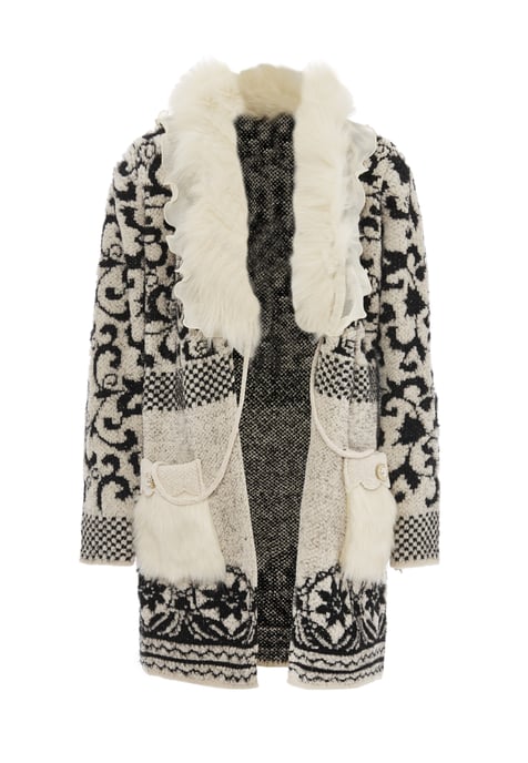 Faina Strickjacke Damen wollweiß schwarz - Image 1