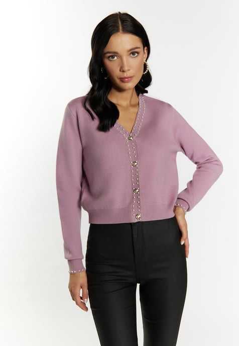 Faina Strickjacke mit Perlen Damen Mauve - Image 3