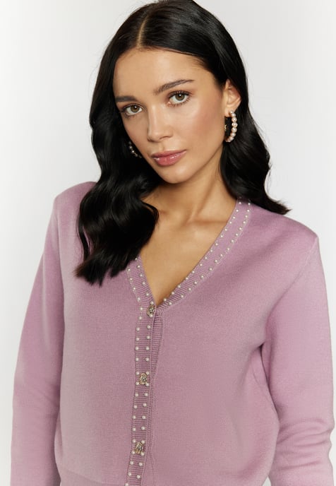 Faina Strickjacke mit Perlen Damen Mauve - Image 5