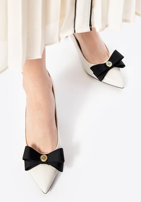Wittchen Damen-Pumps aus Leder mit Schleife, Creme und Schwarz, Naturleder - Image 2
