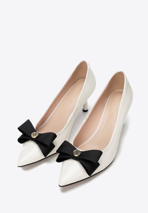 Wittchen Damen-Pumps aus Leder mit Schleife, Creme und Schwarz, Naturleder - Image 3