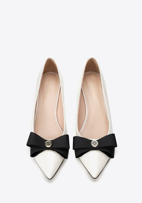 Wittchen Damen-Pumps aus Leder mit Schleife, Creme und Schwarz, Naturleder - Image 4