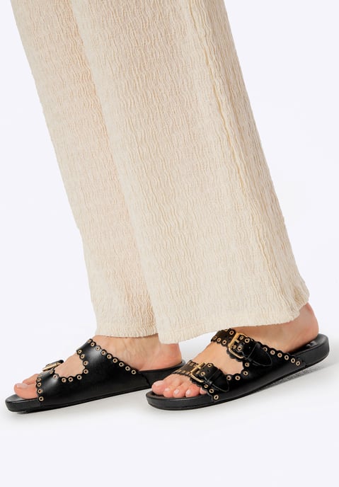 Wittchen Damen-Flip-Flops aus Leder mit Zierriemen, Schwarz, Naturleder - Image 1