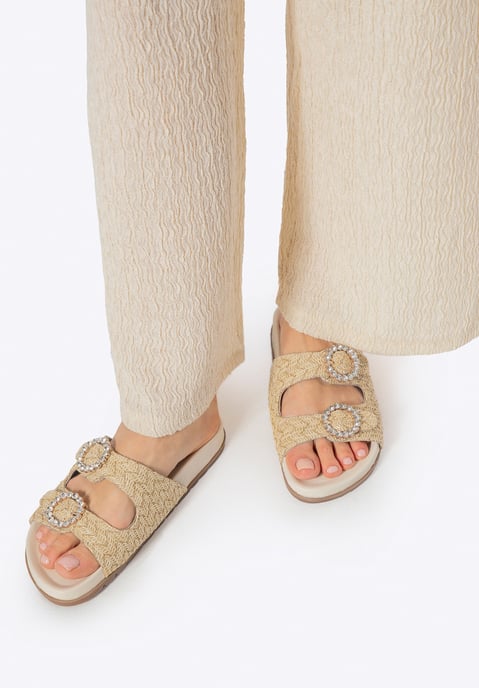 Wittchen Damen-Pantoletten aus Kunstraffia, beige, beiges Synthetikmaterial - Image 2