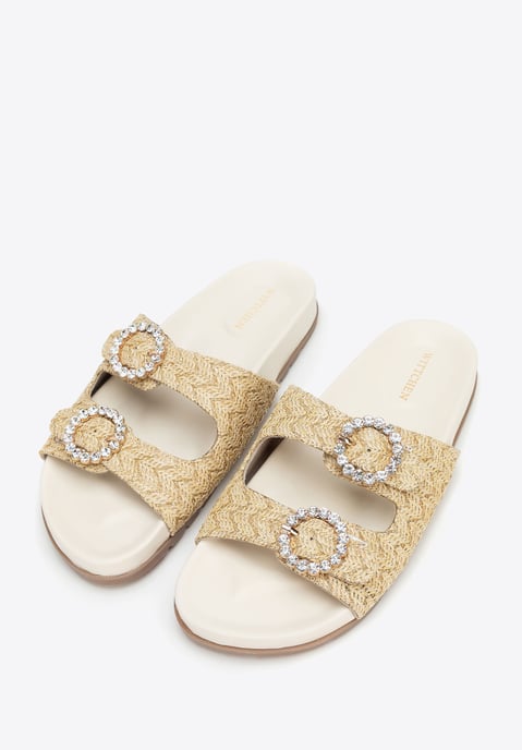 Wittchen Damen-Pantoletten aus Kunstraffia, beige, beiges Synthetikmaterial - Image 3