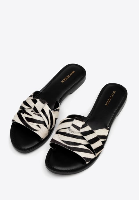 Wittchen Damen-Flip-Flops aus Leder mit Animal-Print in Schwarz und Beige - Image 2