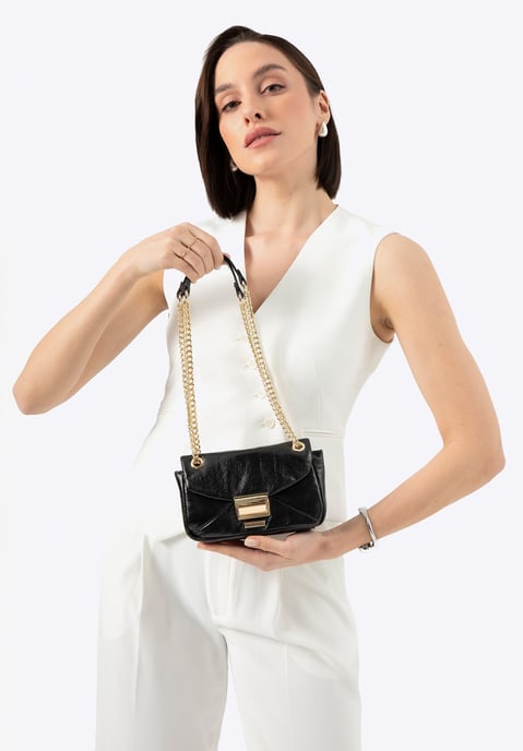 Wittchen Mini-Umhängetasche für Damen aus glänzendem Öko-Leder, Schwarz - Image 1