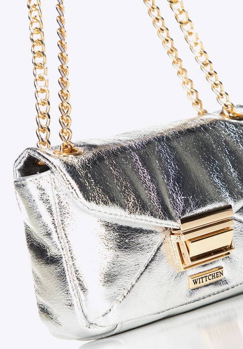 Wittchen Mini-Umhängetasche für Damen aus glänzendem silbernem Öko-Leder - Image 6