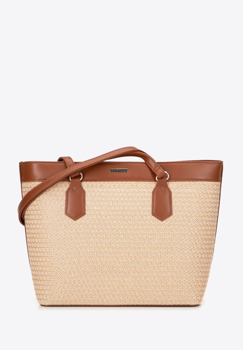 Wittchen Damen-Einkaufstasche aus Kunstleder und Flechtwerk, beige und braun - Image 1