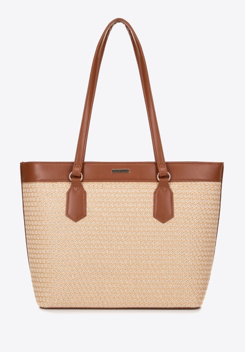 Wittchen Damen-Einkaufstasche aus Kunstleder und Flechtwerk, beige und braun - Image 2
