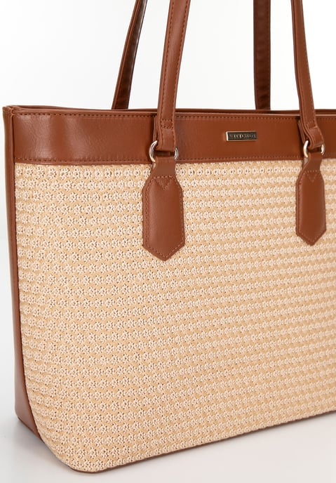Wittchen Damen-Einkaufstasche aus Kunstleder und Flechtwerk, beige und braun - Image 5