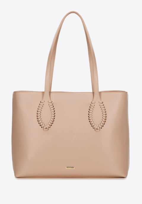 Wittchen Damen-Einkaufstasche aus Öko-Leder mit gewebten Akzenten, beige - Image 2