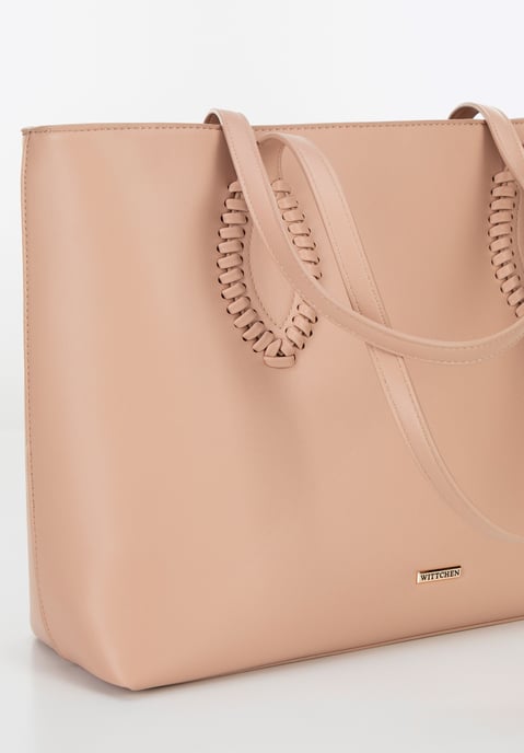 Wittchen Damen-Einkaufstasche aus Öko-Leder mit gewebten Akzenten, beige - Image 5