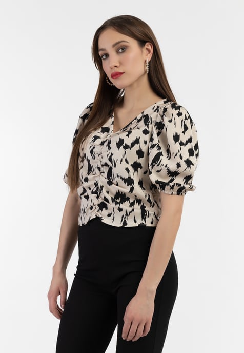 Faina Drapiertes Blusenshirt Damen beige/schwarz - Image 3