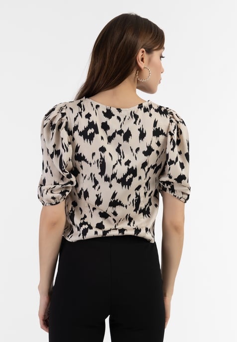 Faina Drapiertes Blusenshirt Damen beige/schwarz - Image 4